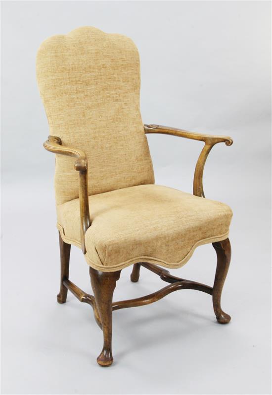 A George I style walnut elbow chair, W.2ft 3in. H.3ft 9in.